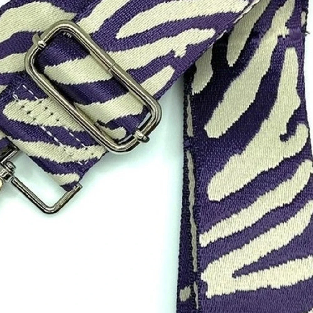 Purple White Tiger Print Adjustable Crossbody Bag Purse Guitar Strap Silver